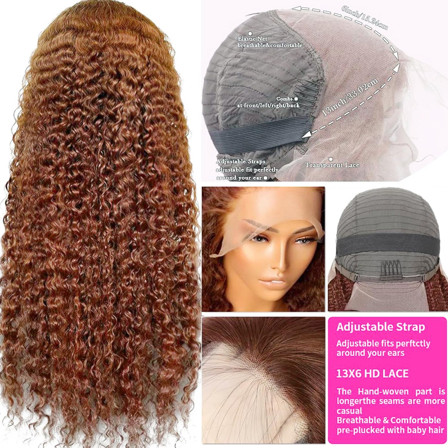 TopSilky Reddish Brown Lace Front Wigs Human Hair 13X6 Curly Lace Front Human Hair Wig 180% Density Auburn Brown Kinky Curly HD Transparent Lace Front Human Hair Wig Pre Plucked 12 Inch