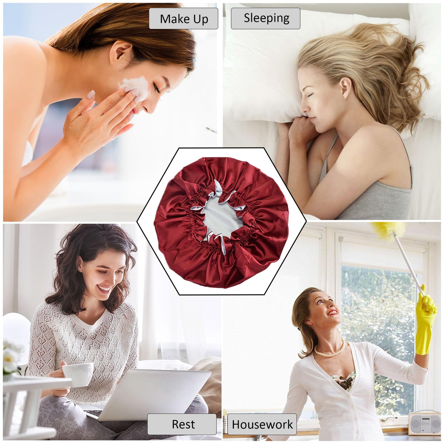 Beutyme Silk Bonnet for Sleeping Satin Bonnets Double Layer Reversible Hair Cap Bonnet for Women Long Curly Braid Hair (Crimson)