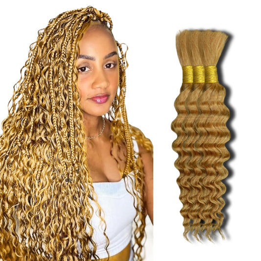 Niviorvan 27 (Honey Blonde) Human Braiding Hair 18 Inch 3 Bundle 150 g Deep Wave Bulk Human Hair for Braiding No Weft Curly Human Hair Extensions for Boho Braids Wet and Wavy Human Hair