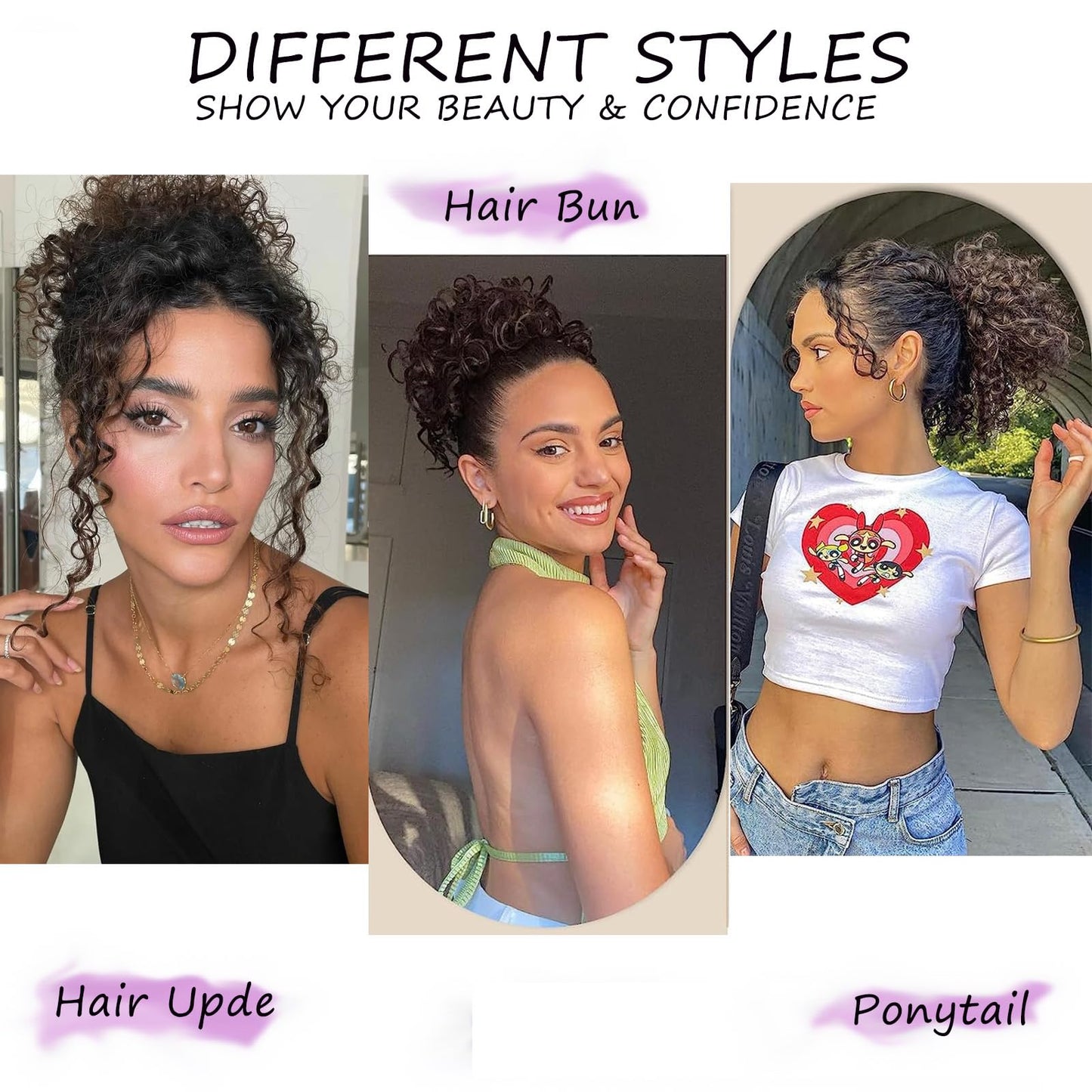 Short Gray kinky Curly Messy Bun Drawstring Ponytail for Black Women Afro Grey Ombre Curly Ponytail Extension Synthetic Messy Kinky Curly Afro Puff Drawstring Ponytail Fluffy Curly Ponytail 1B/Grey