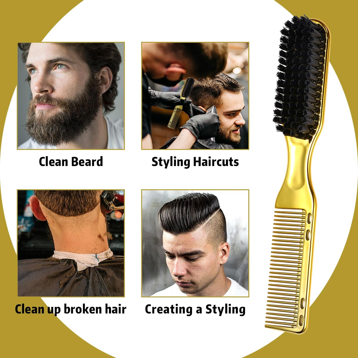 Vtrem Styling Comb for Men: Double Head Cleaning Brush Comb Golden Men's Oil Head Beard Styling Brush-Cleaning Tools Salons Home Use