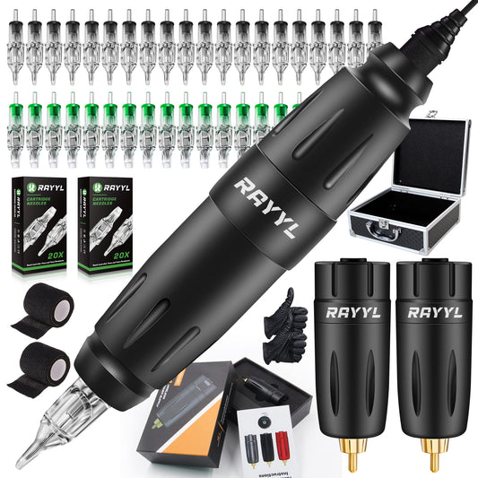 Rayyl Professional Machine Kit - CELEX Rotary Machine 2PCS Tattoo Power 40PCS Needles for Beginners & Experienced Artist