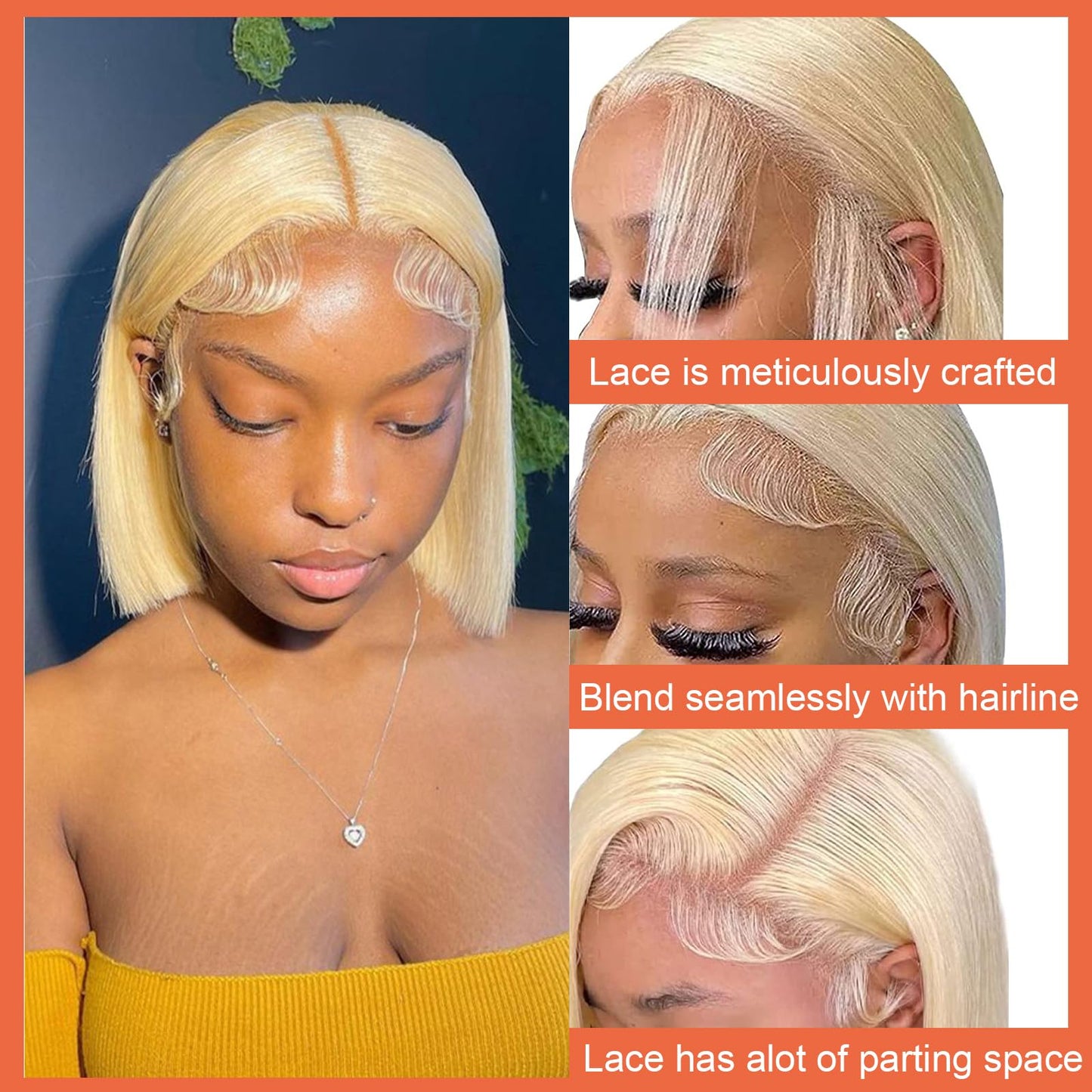 BeautyGrace 613 Blonde Bob Wig Human Hair 12Inch Brazilian Virgin 613 Bob Wig Human Hair 150% Density 13x4 Blonde Bob Lace Front Wigs Human Hair Pre Plucked With Baby Hair(12Inch)