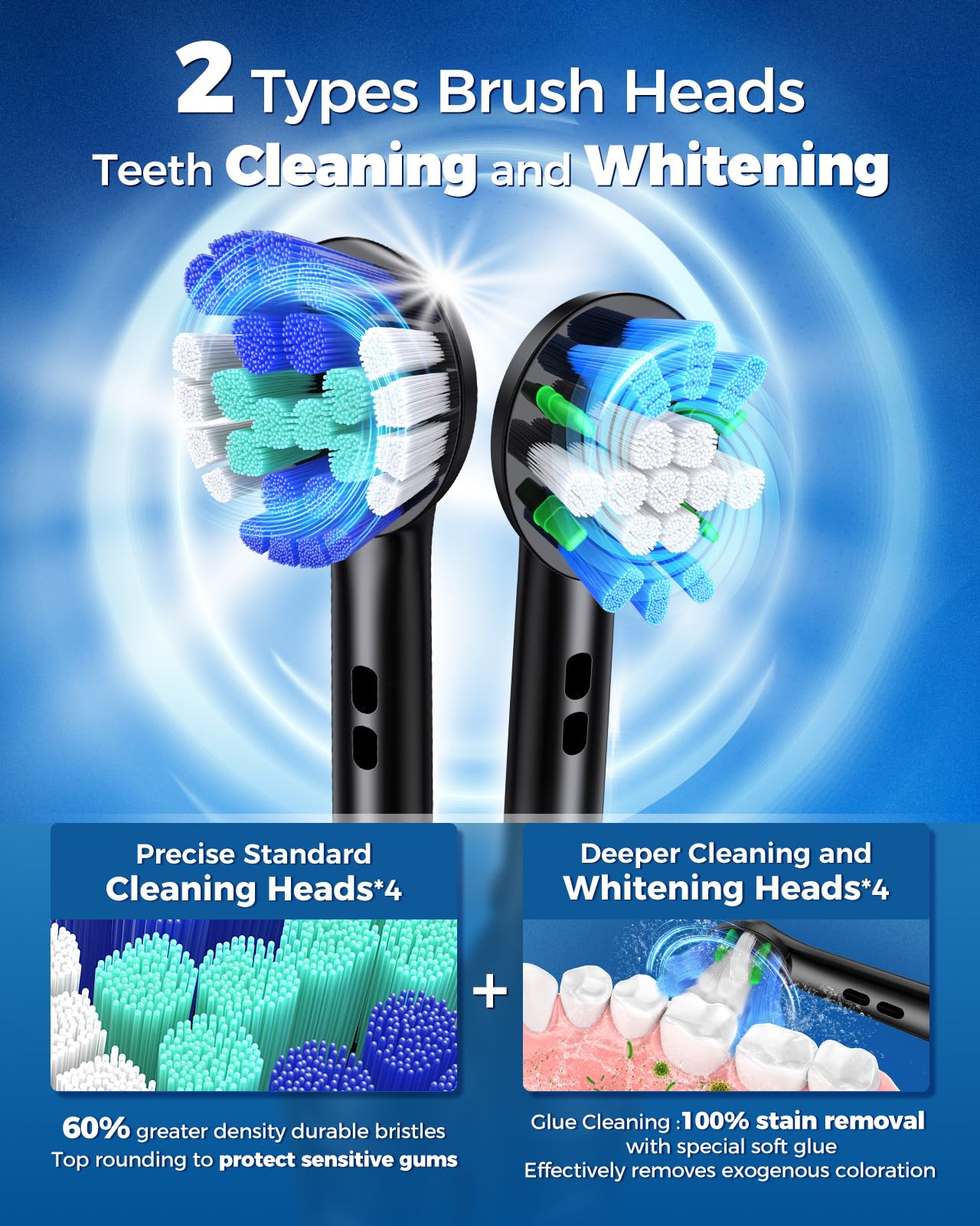 TEETHEORY Rotating Electric Toothbrush for Adults with 8 Brush Heads (2 Types), 4 Modes Deep Clean Electric Toothbrush with Rechargeable Power and 2 Min Smart Timer (1- Black, p1)