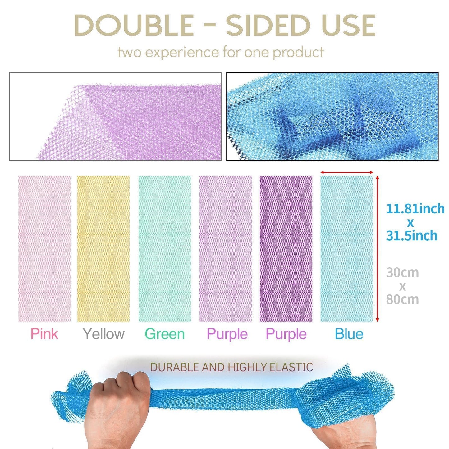 UJFQBH 6 Pieces African Bath Sponge African Net Long Net Bath Sponge Exfoliating Shower Body Scrubber Back Scrubber Skin Smoother,Great for Daily Use (Purple, Purple, Pink, Orange, Blue, Green)