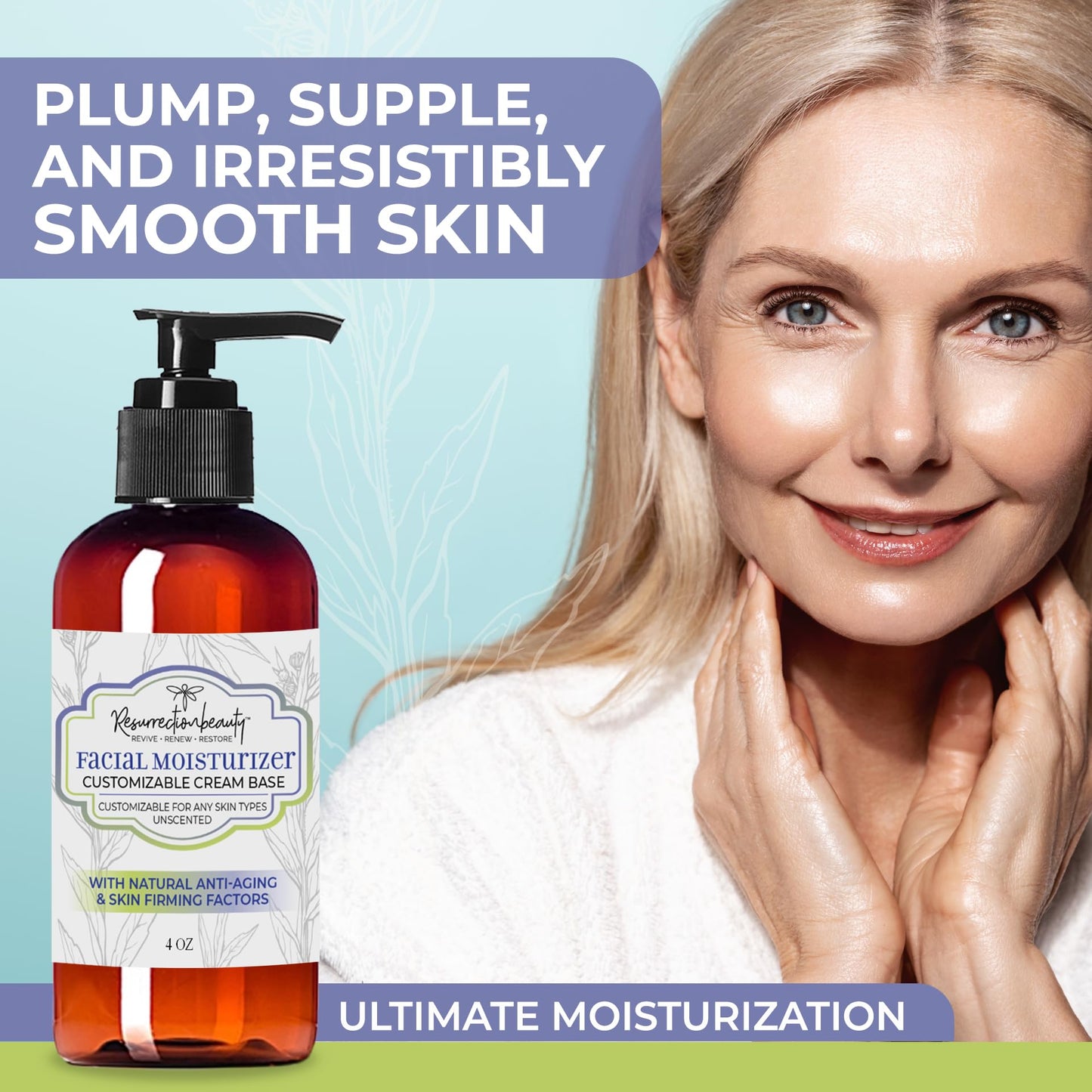 RESURRECTIONbeauty Facial Moisturizer | Unscented Day Or Night Face Cream Base With Natural Anti-Aging Ingredients | Organic Moisturizer, 4 oz - 2 PACK