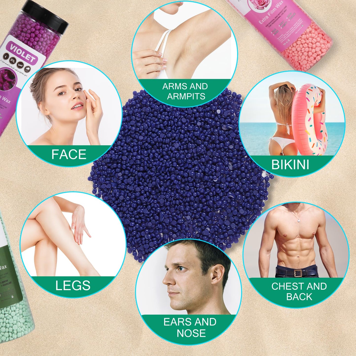 Pmuul Hardwax Bead, 400g Hard wax bean, Sensitive skin wax beads for facial, arm, leg, underarm, bikini and Brazilian hair removal, Tea plant