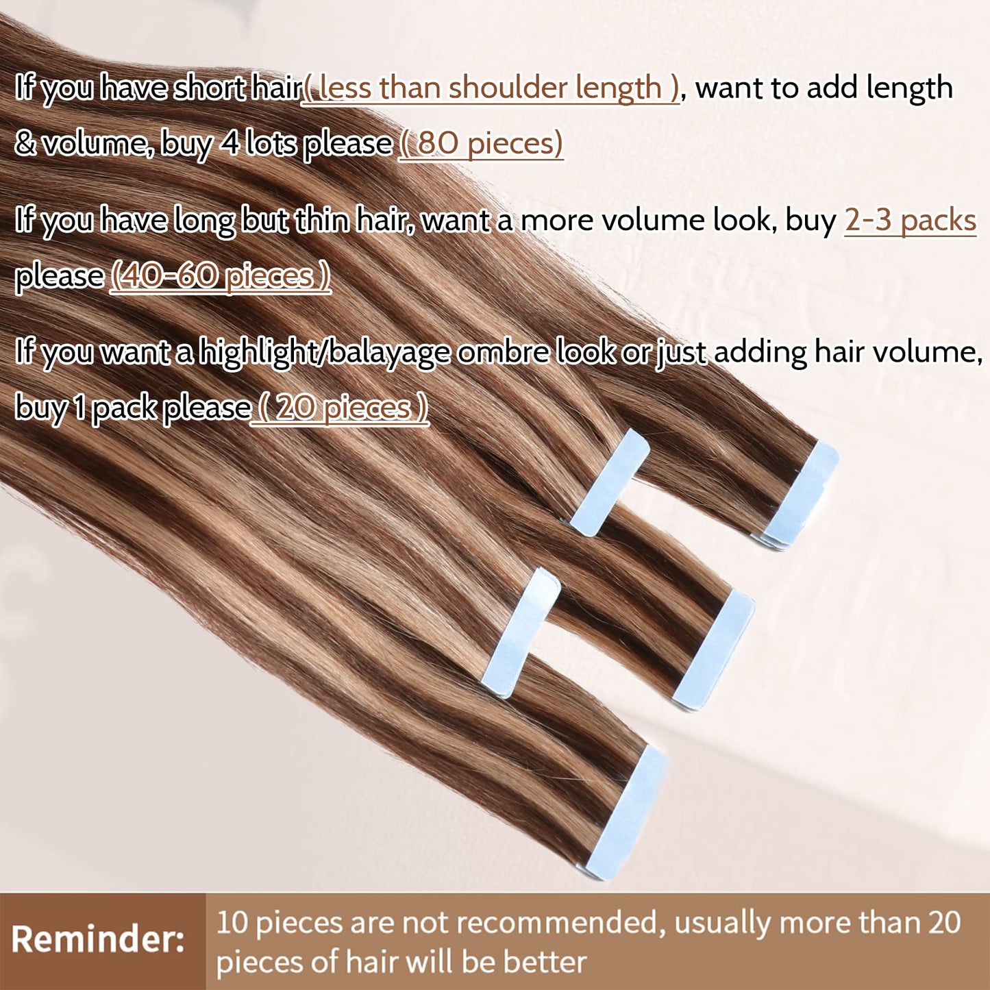 Tape in Hair Extensions Human Hair 4/27 Highlight Brown Straight Tape in Human Hair Extensions Adhesive Glue on Premium Quality Silky Invisible Seamless Skin Weft 22 inches 20pcs 50g/pack