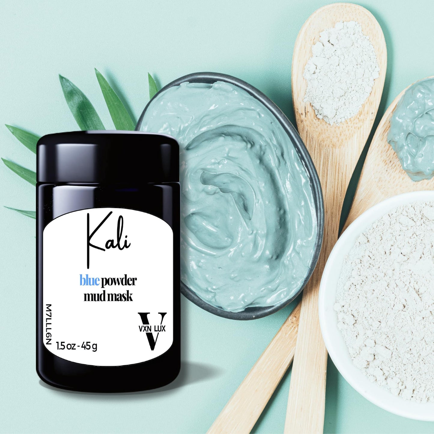 VXN LUX Kali Blue Powder Mud Mask - Vitamin-Rich Spirulina Mask - Cambrian Blue Clay, Kaolin Clay & Blue Tansy Oil - Pore Cleansing Mask & Acne Face Mask - 45g