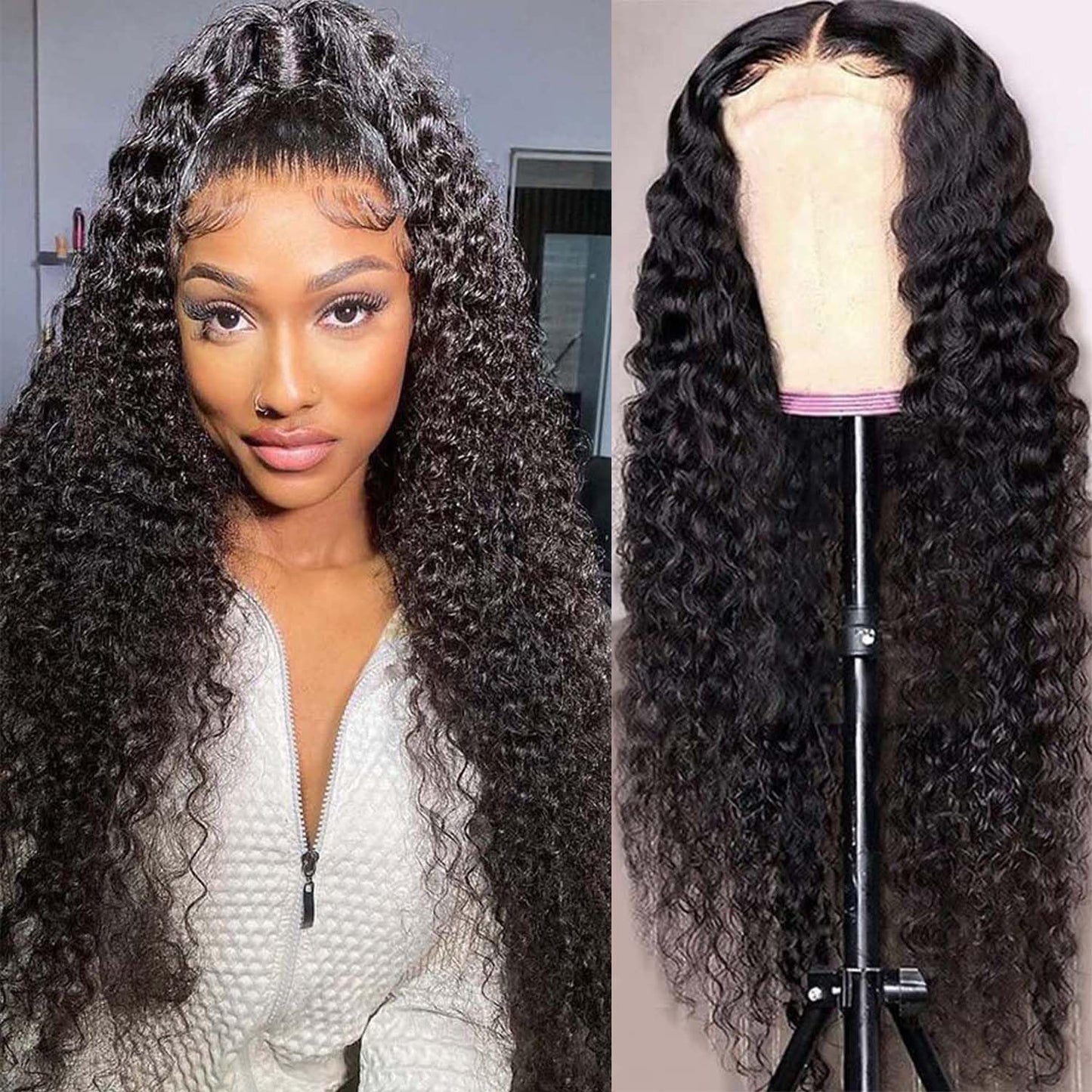 13x4 HD Lace Front Wigs Humair Hair, Deep Wave Lace Front Wigs Human Hair Pre Plucked,150% Density Curly Lace Front Wigs Human Hair Deep Curly Wig For Black Women With Babyhair(20inch Deep Wig)