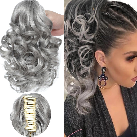 12" Short Curly Claw Ponytail Extensions Clip in Hair Extensions Hairpiece Messy Tousled Updo Hair Bun hair accessories for Women Girls (#0906)