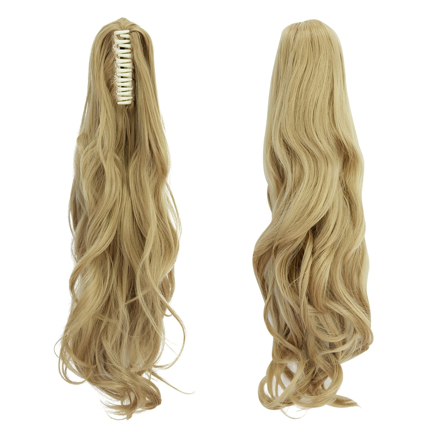 OMGREAT Claw Ponytail Hair Extension One Piece Cute Clip in on Ponytail Claw Synthetic Straight Curly Hairpieces 18" Curly Ash Blonde