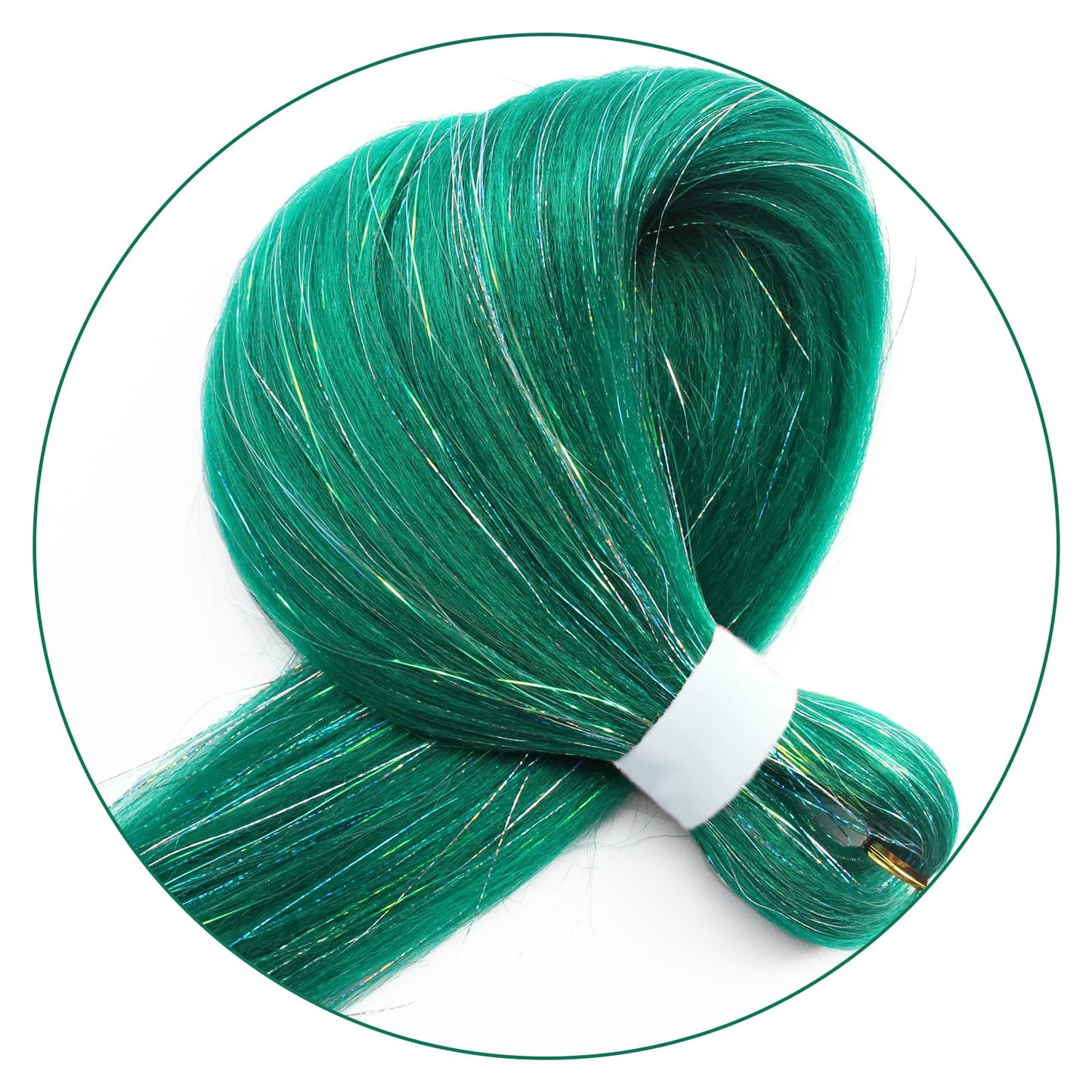 Savasana Green with Tinsel Pre stretched Braiding Hair, 26 Inches Box Braids Hair Extensions, 3 Packs Yaki Texture Braiding Hair Pre stretched