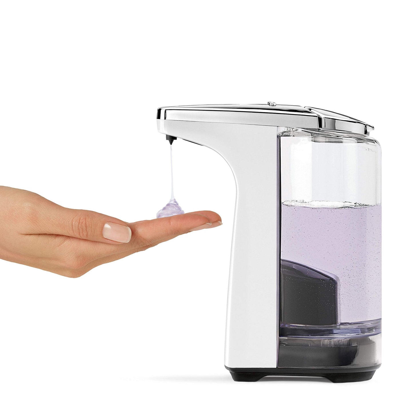 simplehuman 8 oz. Touch-Free Sensor Liquid Soap Pump Dispenser with Soap Sample, White & Lavender Moisturizing Liquid Hand Soap Refill Pouch, Purple, 34 Fl Oz