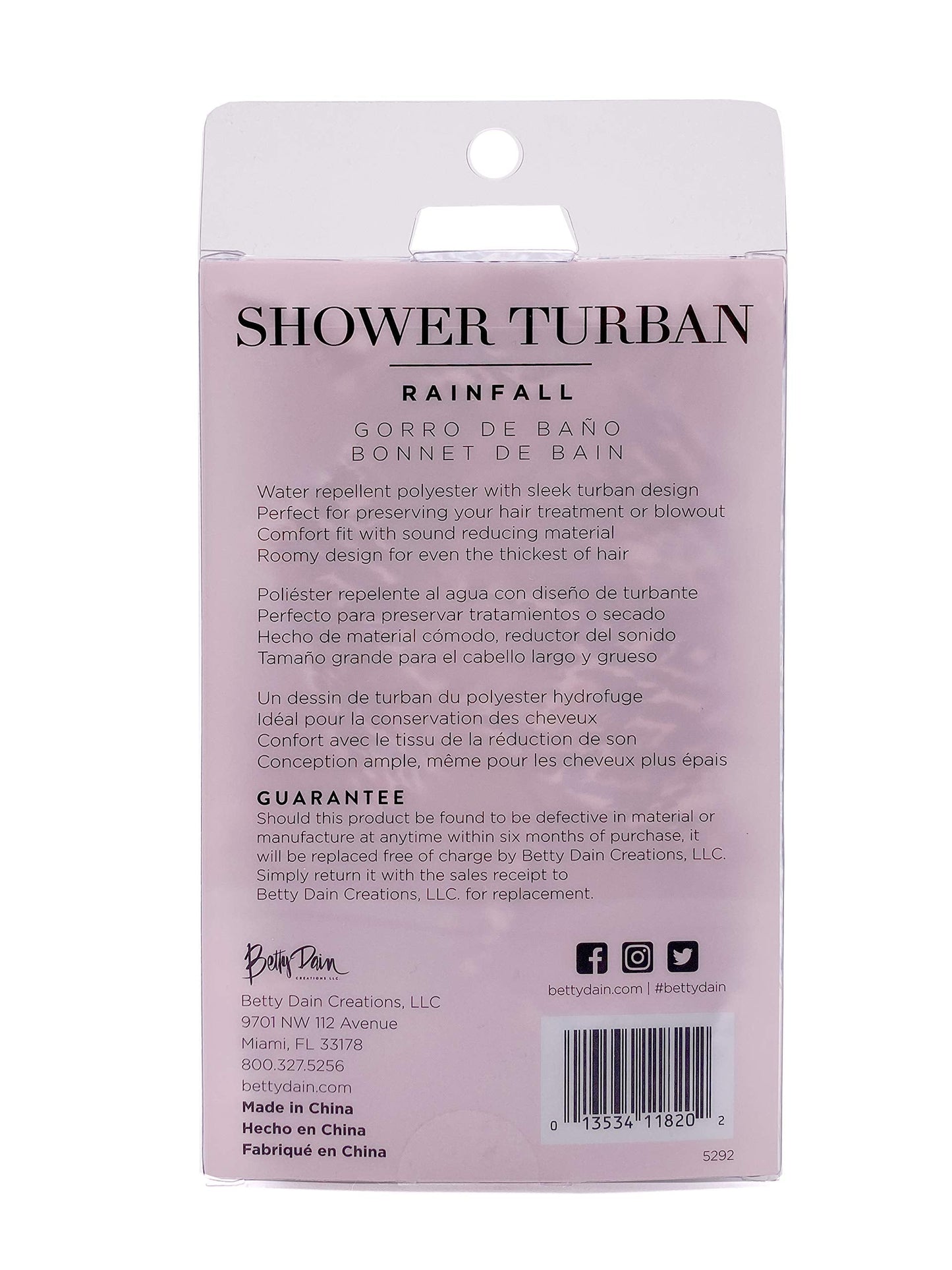 Betty Dain Trendy Turban Comfort Fit Reusable Shower Cap, Waterproof Polyester, Stretch Band Hem for Quiet Comfort, Elastic-Free Trim Eliminates Imprints, Roomy Design - Rainfall