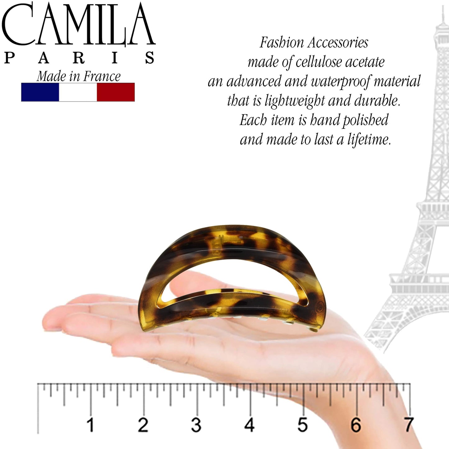 Camila Paris CP1573 French Hair Clip for Women Thick Hair for Long Curly Wavy Hair, Girls Hair Claw Clips Jaw, Durable Styling Big Claw Clip for Thick Hair, Strong Hold No Slip Grip, Made in France