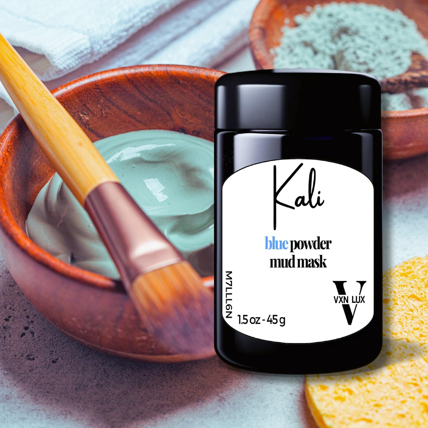 VXN LUX Kali Blue Powder Mud Mask - Vitamin-Rich Spirulina Mask - Cambrian Blue Clay, Kaolin Clay & Blue Tansy Oil - Pore Cleansing Mask & Acne Face Mask - 45g