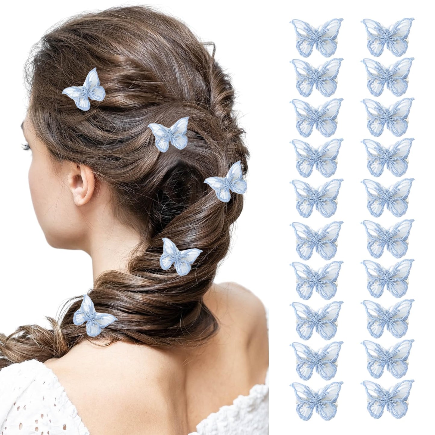 20 Pcs Butterfly Hair Clip Lace Embroidery Bows Barrettes Clips for Women Teens Bridal Wedding Hair Accessories Hair Pins Festivals Party (Blue)