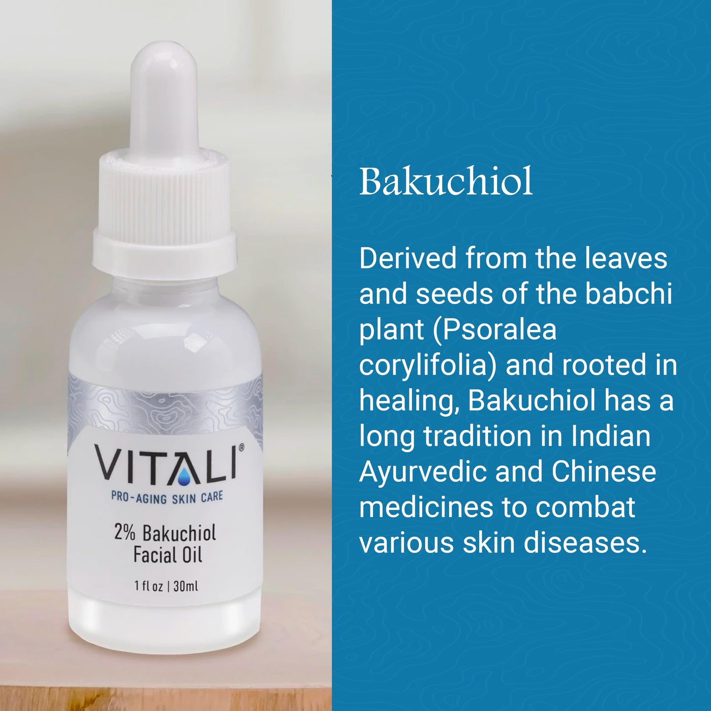 Vitali Premium 2% Bakuchiol Facial Oil: Premium Natural Retinol Alternative for Age and Wrinkle Reduction, and Soothing Irritated Skin, Boosts Copper Peptide Absorption- 1 fl. oz.