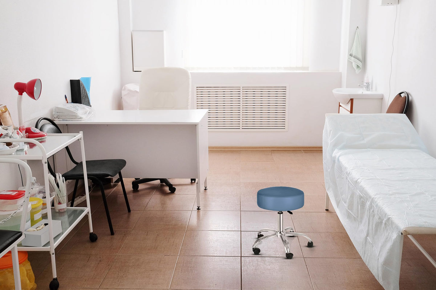 AdirMed Lux Height-Adjustment Stool - Pneumatic Rolling Swivel Chair- Versatile Mobility & Elevation Seat Ideal for Spa Salon Home & Office Use (Blue)