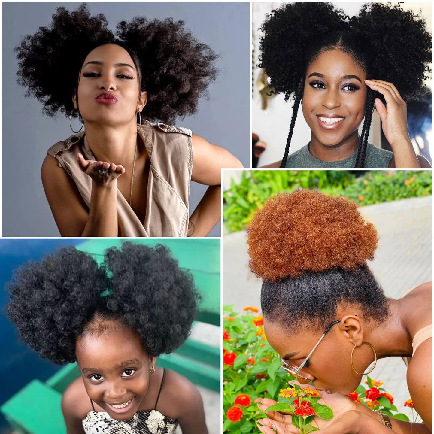 Afro Puff Drawstring Ponytail 2packs Fluffy Short Kinky Curly Hair Bun for Black Women (8INCH, 1B)