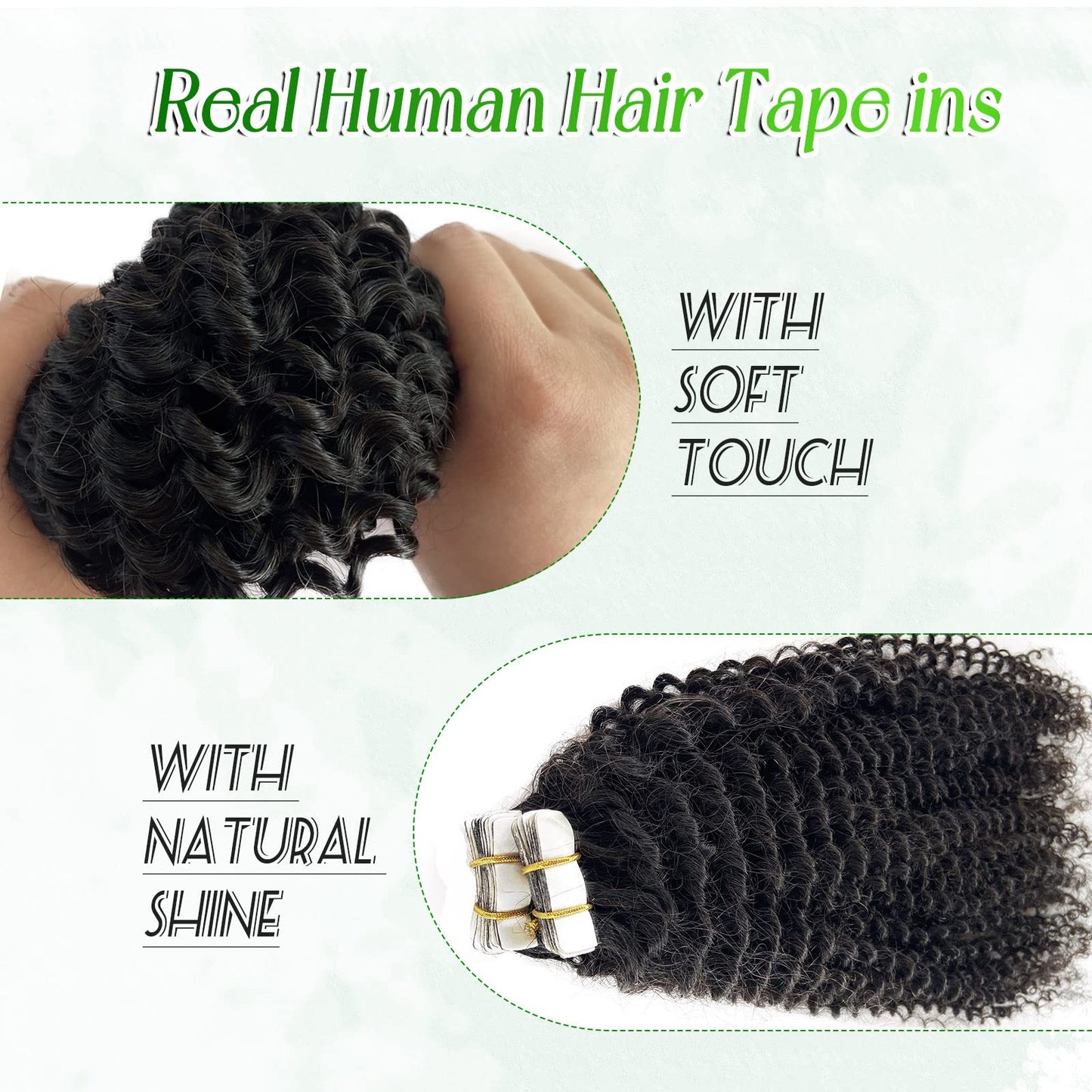 Tape in Hair Extensions Human Hair Black Women Kinky Curly Real Hair Extensions Tape ins Human Hair, 100G 20Inch 40 Pieces Double Sided Seamless Invisible Tape in Hair Extensions for Short Hair