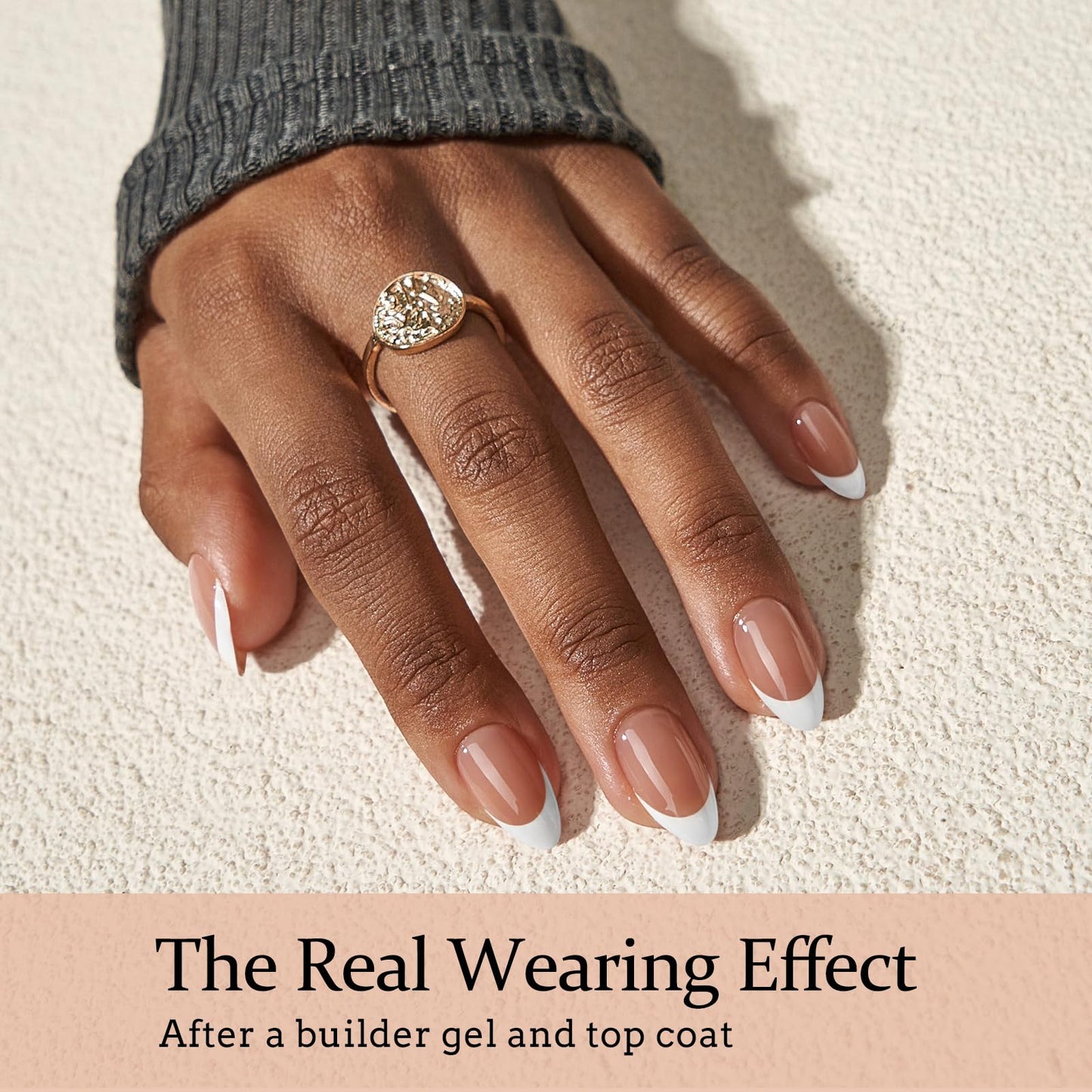 BTArtboxnails French Gel Nail Tips - French Tip Press on Nails Brown Short Almond 3 in 1 X-coat Tips Pre-applied Tip Primer & Base Coat, No Need to File Fake Nails for Nail Art DIY