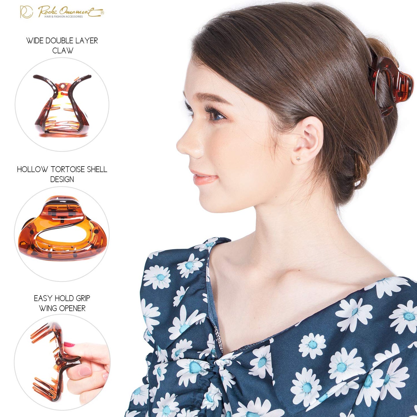 RC ROCHE ORNAMENT 6 Pcs Womens Firm Interlocking Claw Beautiful Tousled Half Up Bun Maker Girls Beauty Accessory Cute Styling French Tortoise Shell Plastic Hair Clips, Medium Brown