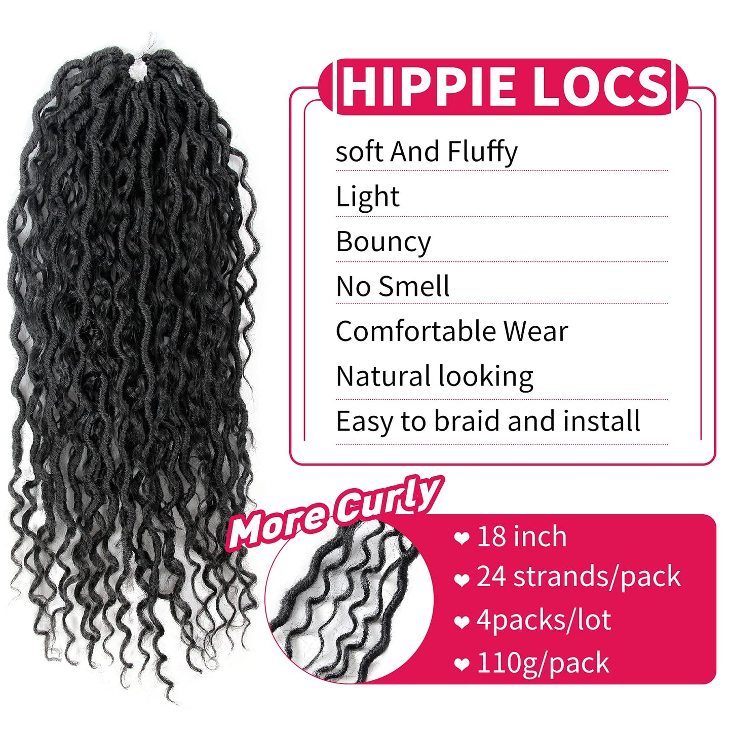 New Goddess Locs Crochet Hair Extensions 18Inch Pre-looped River Fauxs Locs Wavy Curly Fauxlocs Bohemian Crochet Braids 4Packs(1B, 18inch) …