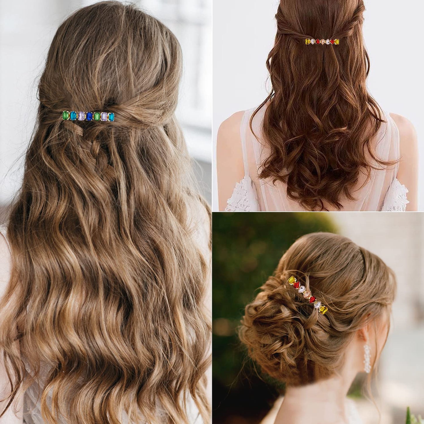 Austrian Crystal Hair Barrettes, 2Pcs Rhinestones Hair Clips, Colourful Sparkly Hairgrip Hair Headwear Accessories for Women Girls