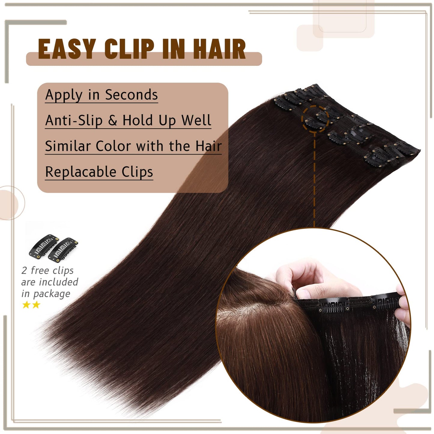 S-noilite Clip in Hair Extensions Real Human Hair Dark Brown Human Hair Extensions Clip Ins 18 Inch 8pcs 140g Straight Real Hair Extensions Clip in Human Hair Double Weft #2