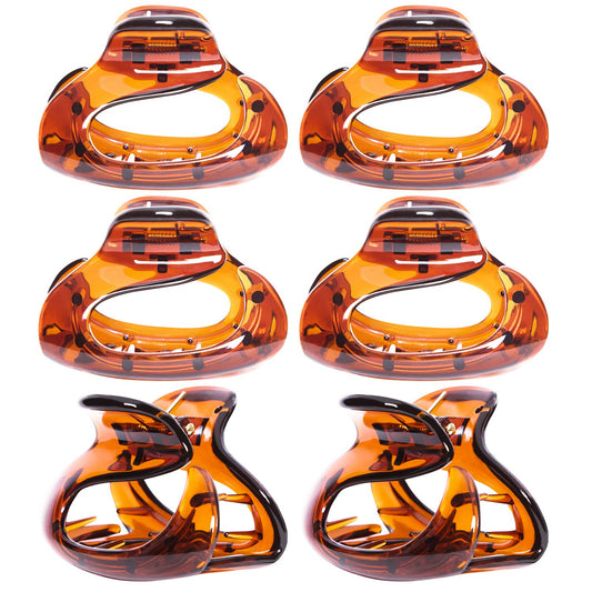 RC ROCHE ORNAMENT 6 Pcs Womens Firm Interlocking Claw Beautiful Tousled Half Up Bun Maker Girls Beauty Accessory Cute Styling French Tortoise Shell Plastic Hair Clips, Medium Brown
