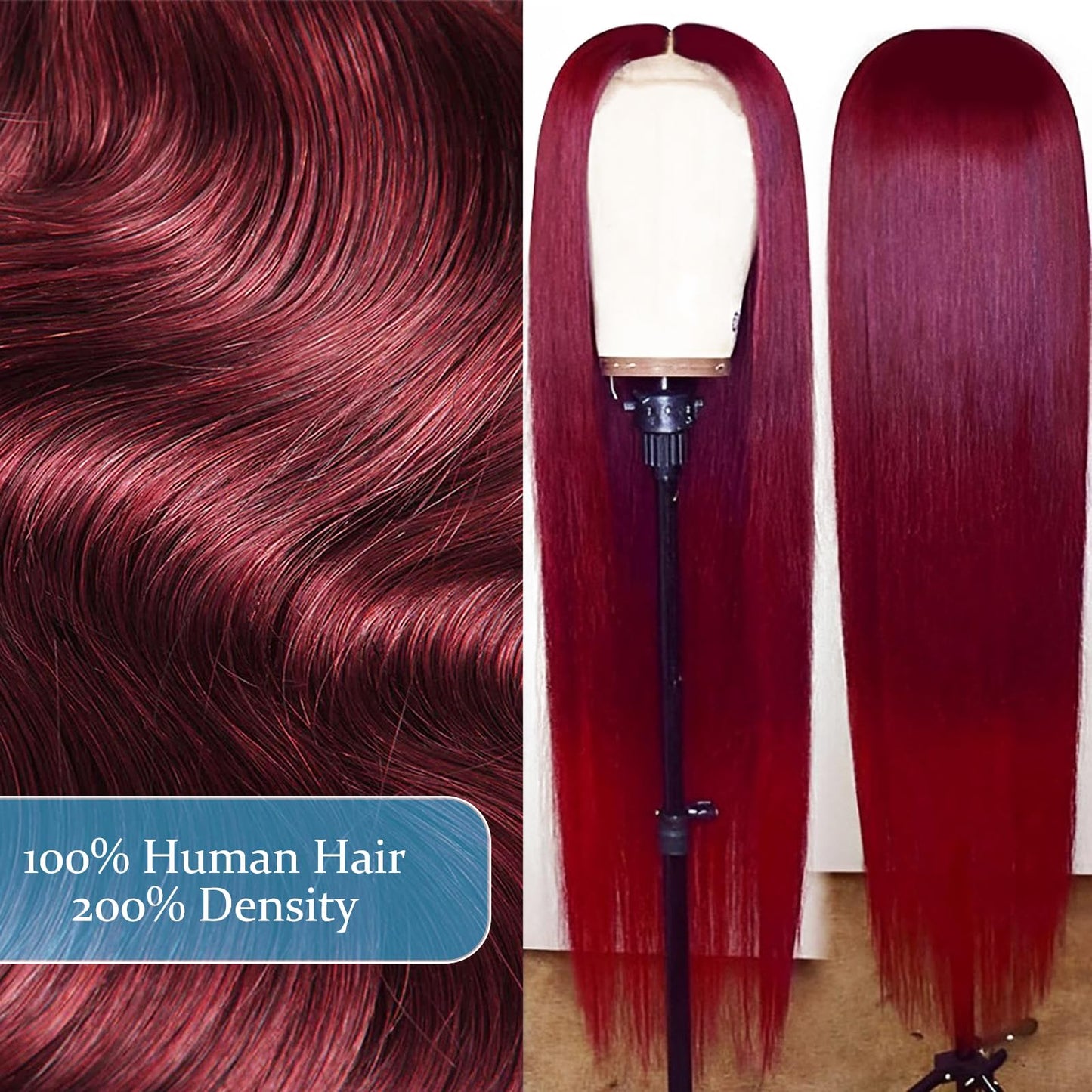 usmoother 99j Burgundy Straight HD Lace Front Human Hair 13x6 Lace Front Wigs Human Hair 200 Density Red Colored Pre Plucked Pre Cut Human Hair Wigs 18 Inch Burgundy Red Human Baby Hair For Women