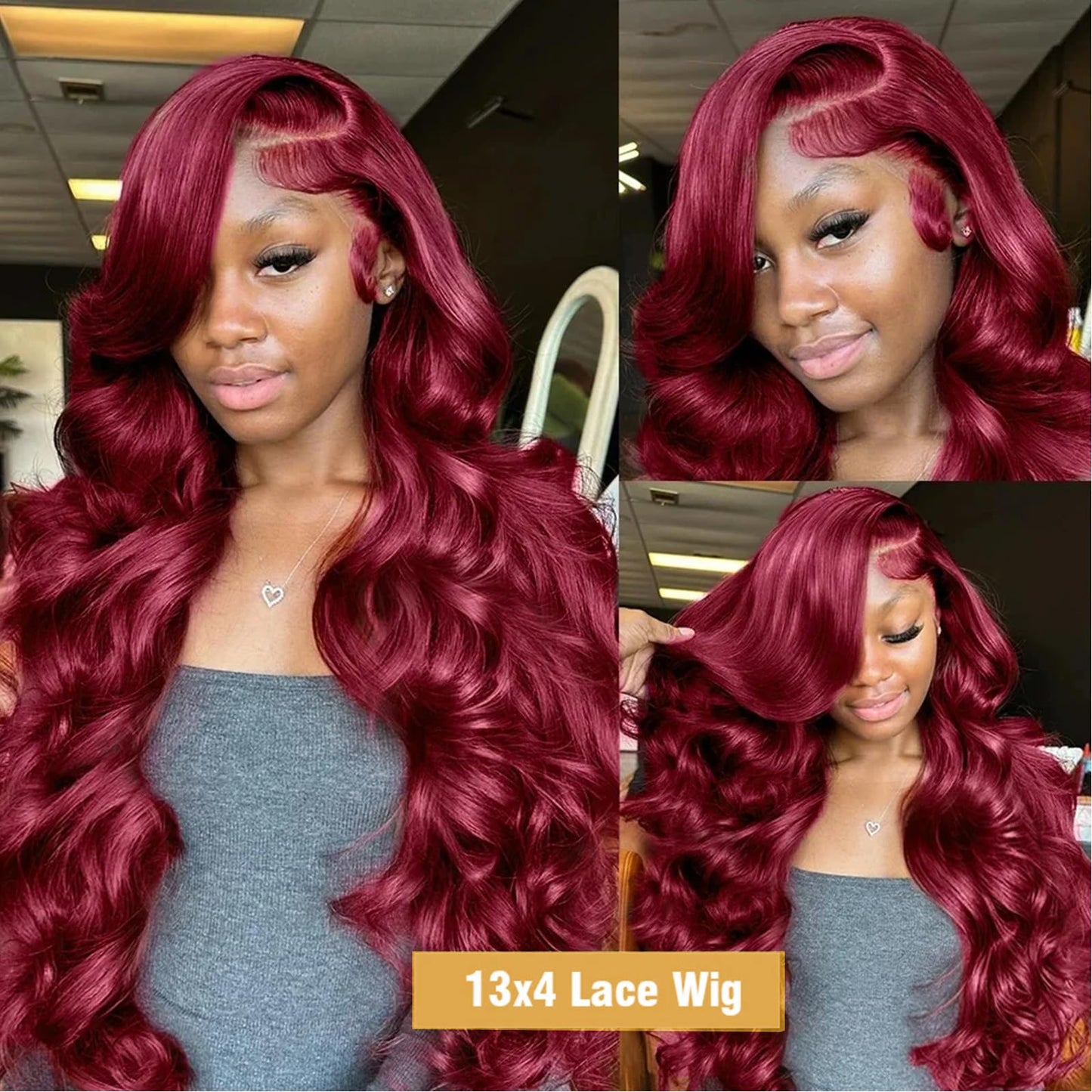 99j Burgundy Lace Front Wigs Human Hair 13x4 HD Lace Front Wigs Human Hair Pre Plucked Body Wave Glueless Frontal Wigs Human Hair 180% Density Wine Red Colored Human Hair Wigs For Women 20 Inch