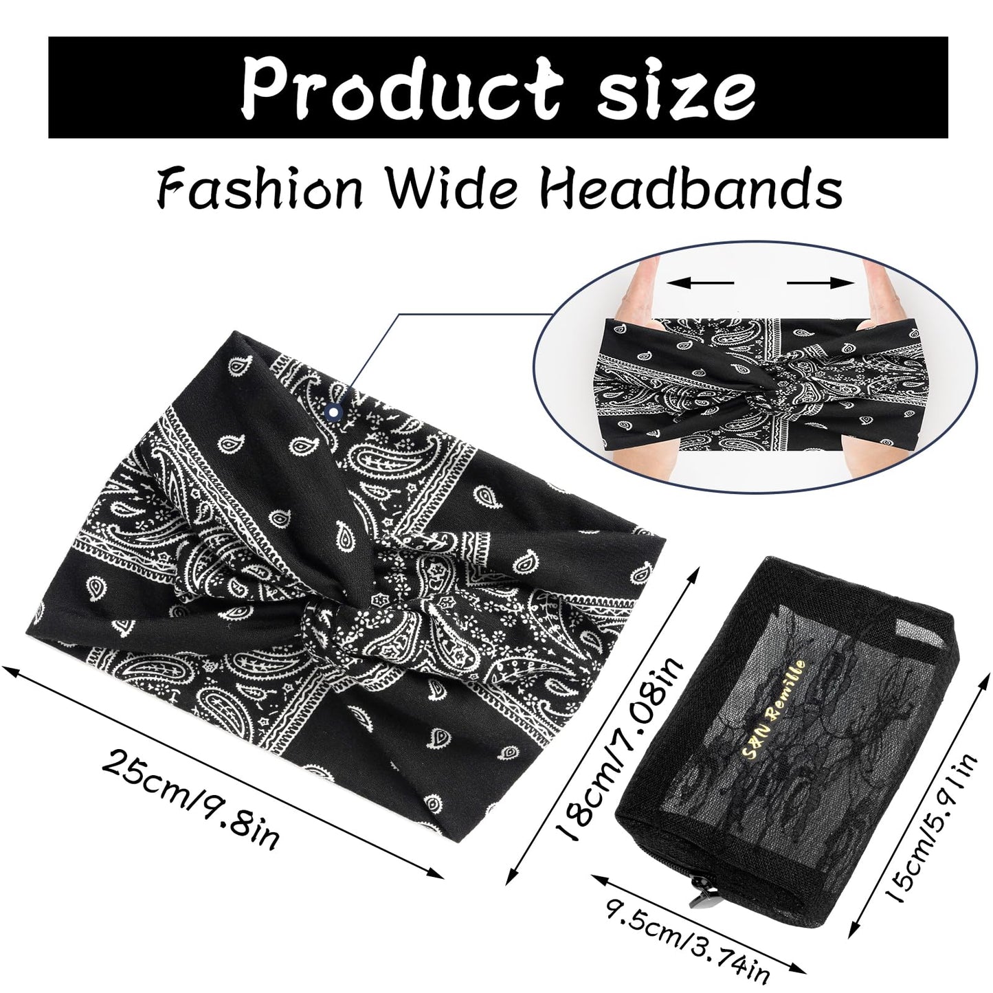 S&N Remille Wide Boho Headband for Women Extra Large Turban Elastic Non-Slip Headbands Hairband Accessories for Yoga, Sports 6 Pack