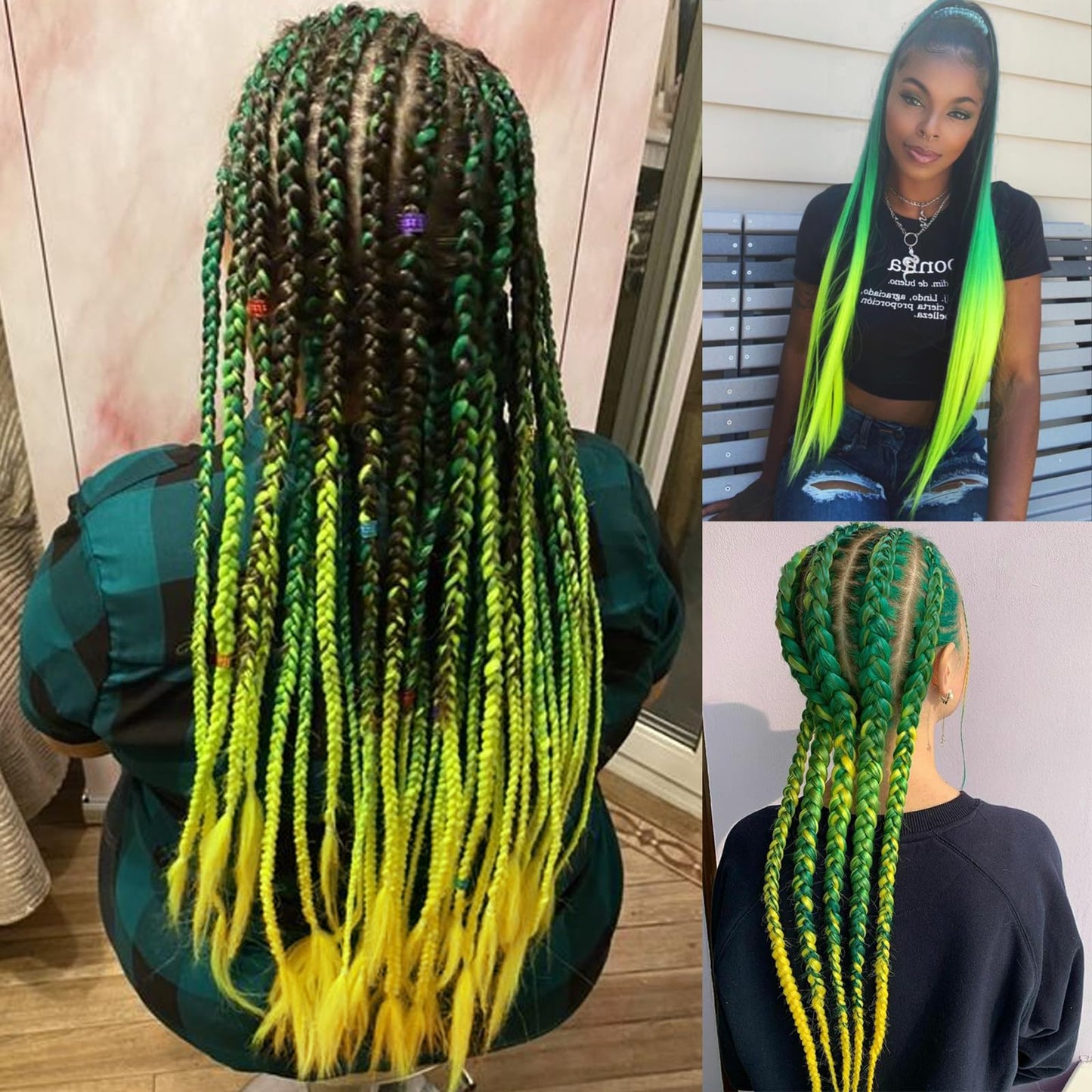 RUN SHUI Ombre Green Yellow Pre stretched Braiding Hair 2 Packs Pre feathered Braid Hair Extensions 30 Inches Hair Braids
