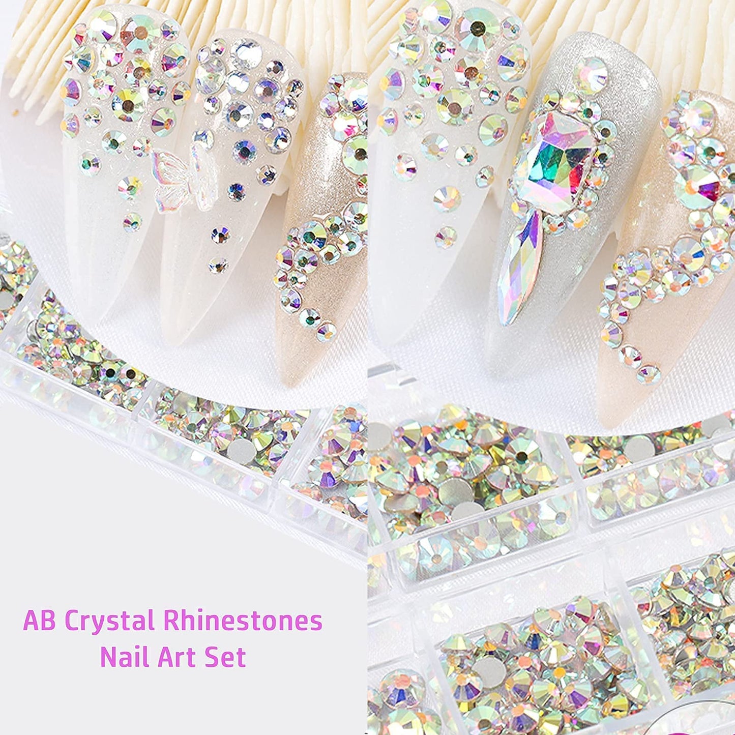 4880Pcs Rhinestones for Nail, AB Champagne Crystal Nail Rhinestones Set, Nail Round Beads Flatback Glass Gems Stones, Multi Shapes Nail Rhinestones for Nail DIY Crafts Clothes Shoes Jewelry