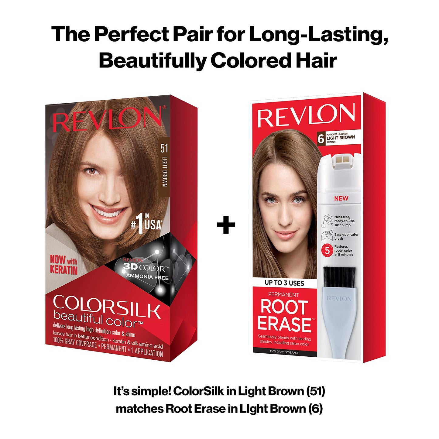 Revlon Permanent Hair Color, Permanent Hair Dye, Colorsilk with 100% Gray Coverage, Ammonia-Free, Keratin and Amino Acids, 51 light Brown, 4.4 Oz (Pack of 3)