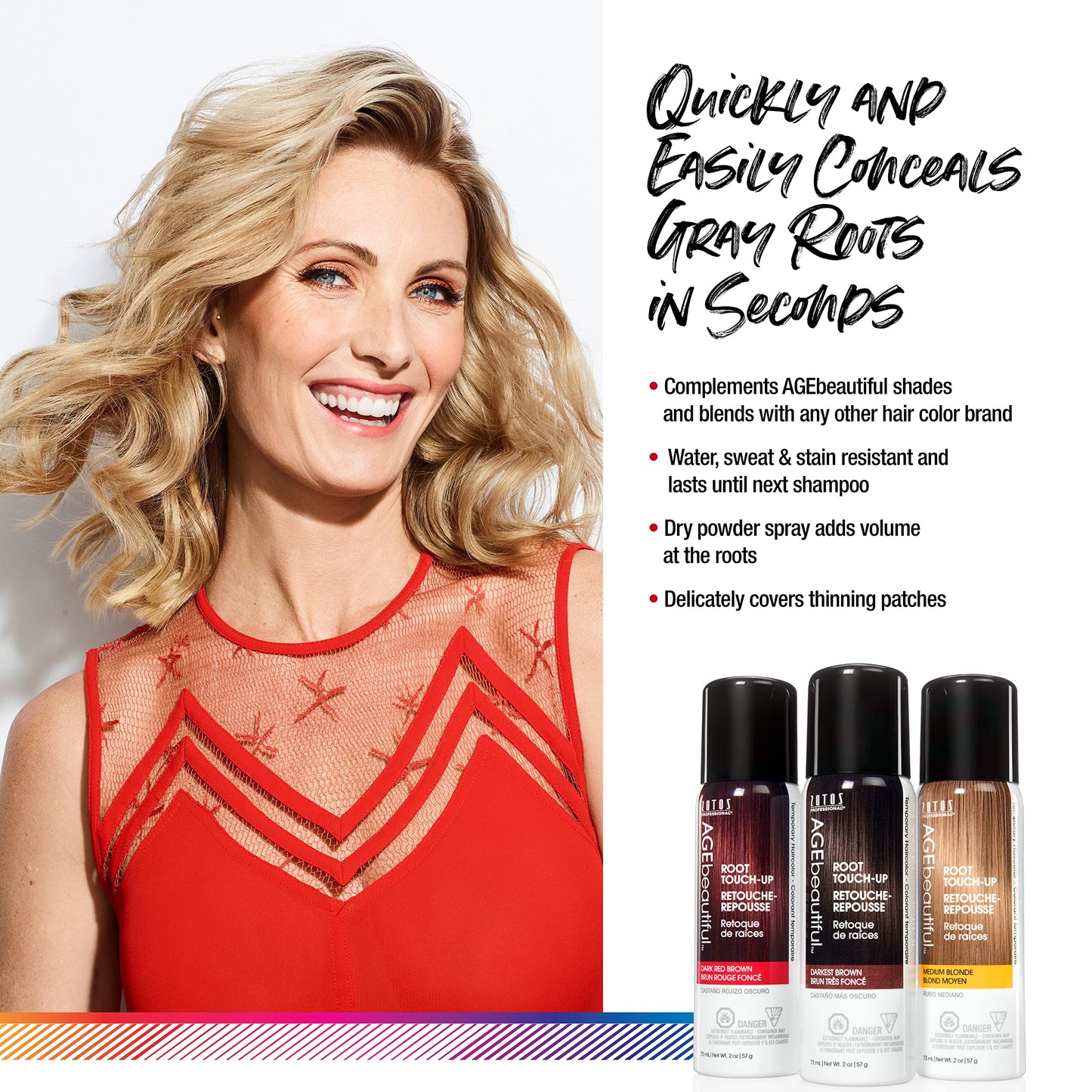 AGE beautiful Root Touch Up Hair Color Spray | Touch-Up Gray Concealer | Temporary Cover Up | Adds Volume & Covers Thinning Patches | Water, Sweat, Stain Resistant | Medium Ash Brown | 2 Fl Oz