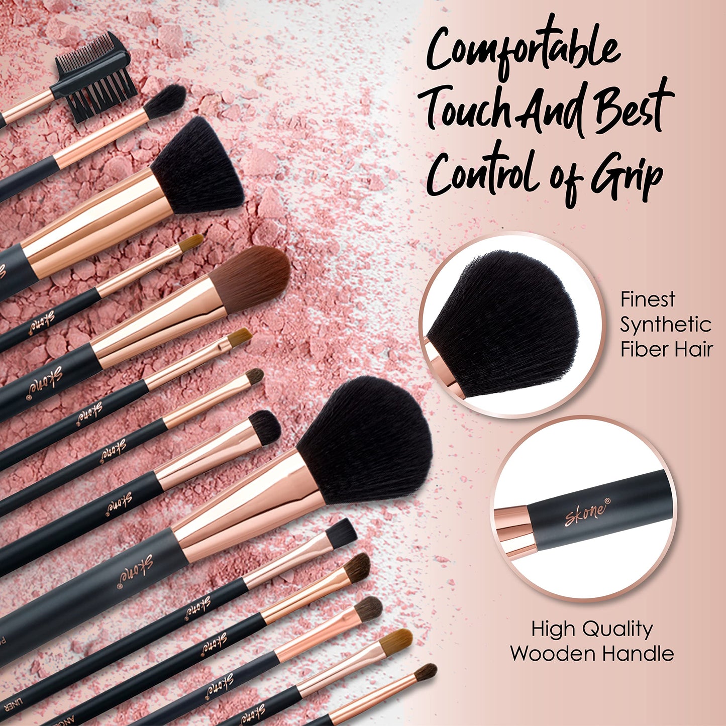 Professional Makeup Brush Set - Skone Luxe Pro Makeup Brushes, 14 pc Set