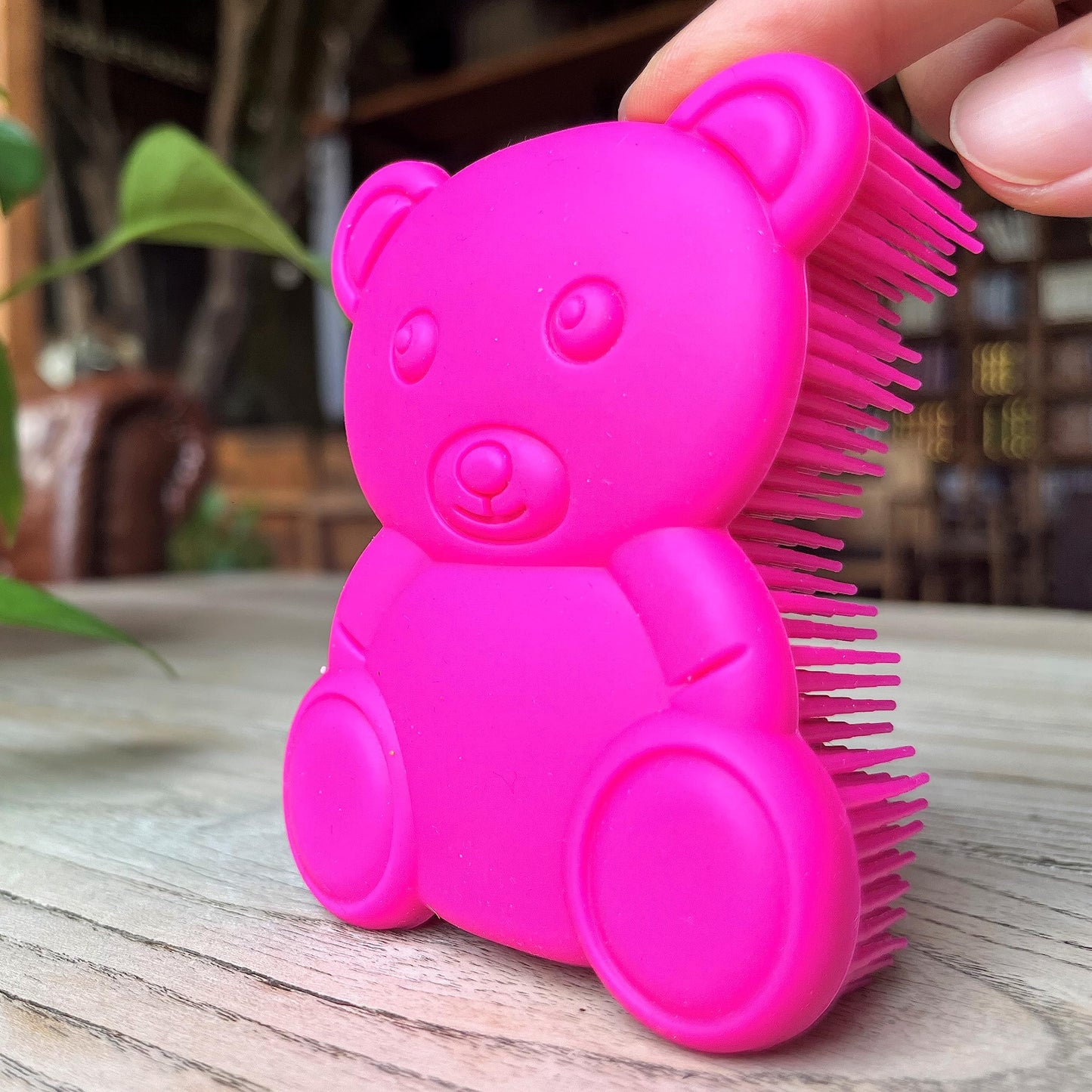 Premium Sensory Brush for Kids or Autism,Soft Silicone Body Scrubber,2 in 1 Sensory Room Occupational Therapy Sensory Brushes,Silicone Loofah,Pet Shower Brush Bath Brush Shampoo Brush(bear-deep pink)