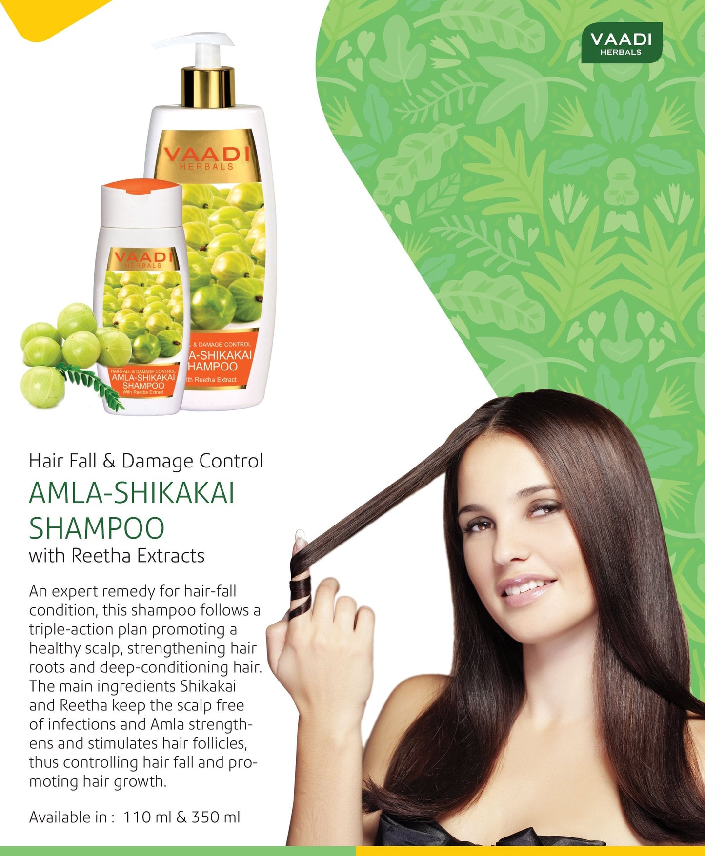 Vaadi Herbals Amla with Shikakai & Reetha Shampoo - Hair Fall Control Shampoo - ALL Natural Herbal Shampoo - Shampoo for Hair Loss - Shampoo for All Hair Types - 11.8 Ounces