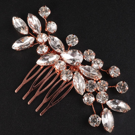 BERYUAN Clear Crystal Teardrop Hair Comb for Women Rhinestone Wedding Hair Accessory for Bride Bridesmaid Prom Hair Pieces (Rose Gold)