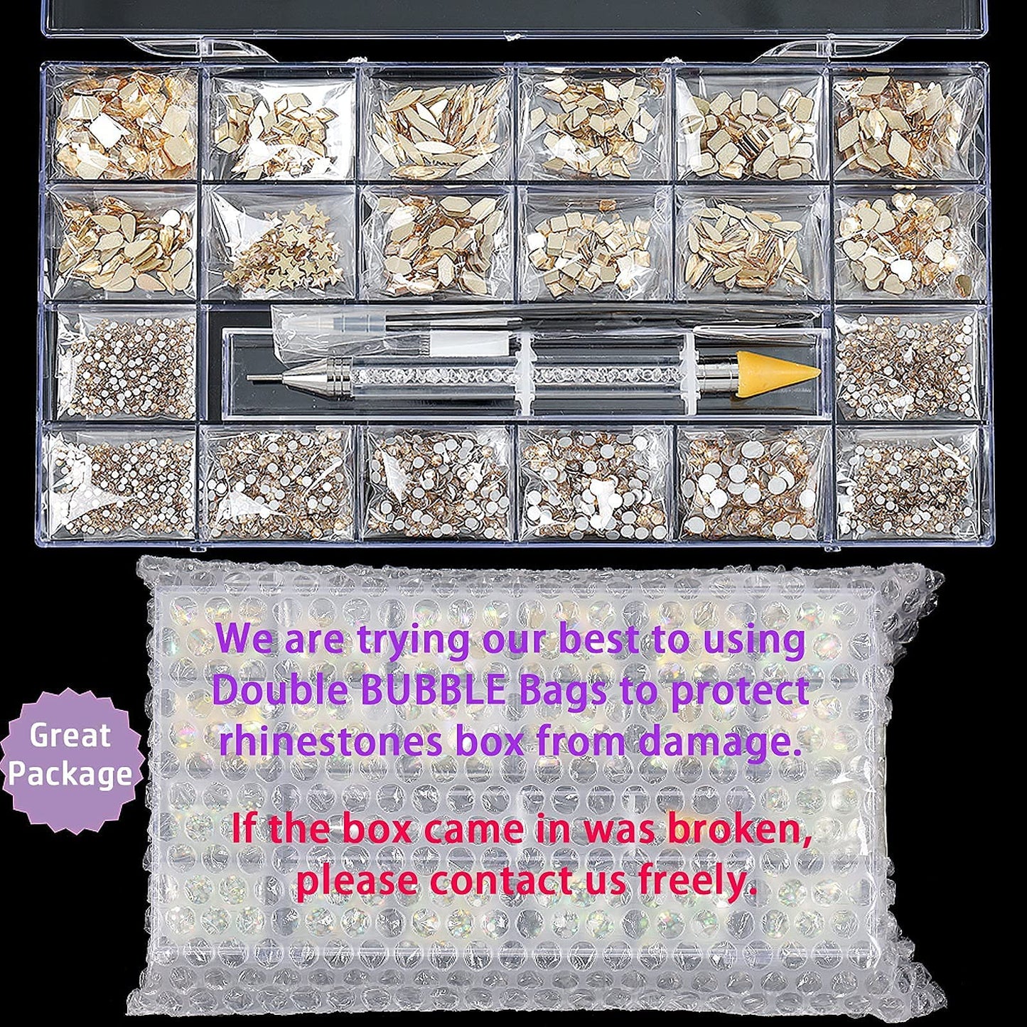 4880Pcs Rhinestones for Nail, AB Champagne Crystal Nail Rhinestones Set, Nail Round Beads Flatback Glass Gems Stones, Multi Shapes Nail Rhinestones for Nail DIY Crafts Clothes Shoes Jewelry