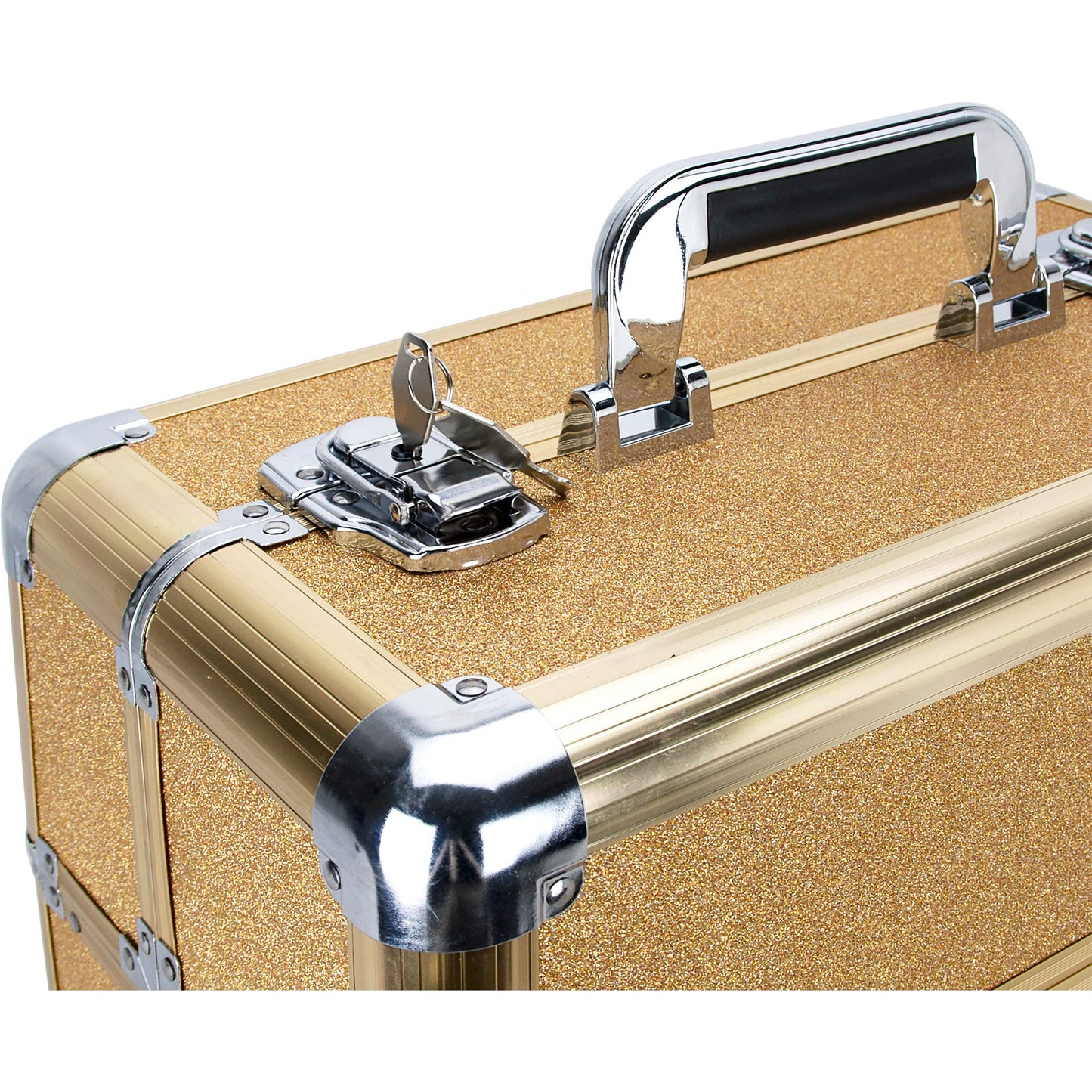 Ver Beauty 4-tiers Extendable Trays Professional Cosmetic Makeup Train Case Organizer Travel Dividers - Vk3403, Gold Glitter