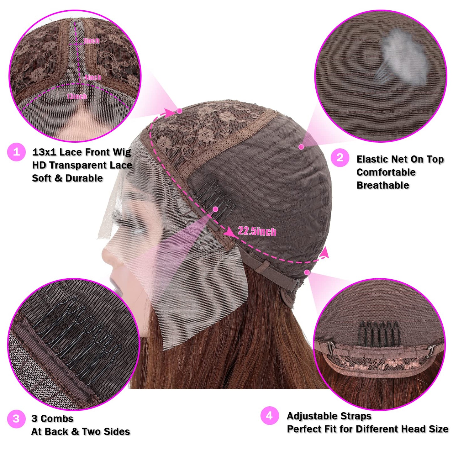 Bob Human Hair Wigs Short Straight Lace Front Wigs Cut Brown Short Curly Human Hair Wigs 180% Density Lace Front Wigs for Black Women Human Hair Plucked Pre Plucked With Baby Hair (4#, 14inch)