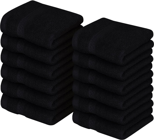 Utopia Towels [12 Pack Premium Wash Cloths Set (12 x 12 Inches) 100% Cotton Ring Spun, Highly Absorbent and Soft Feel Essential Washcloths for Bathroom, Spa, Gym, and Face Towel (Black)