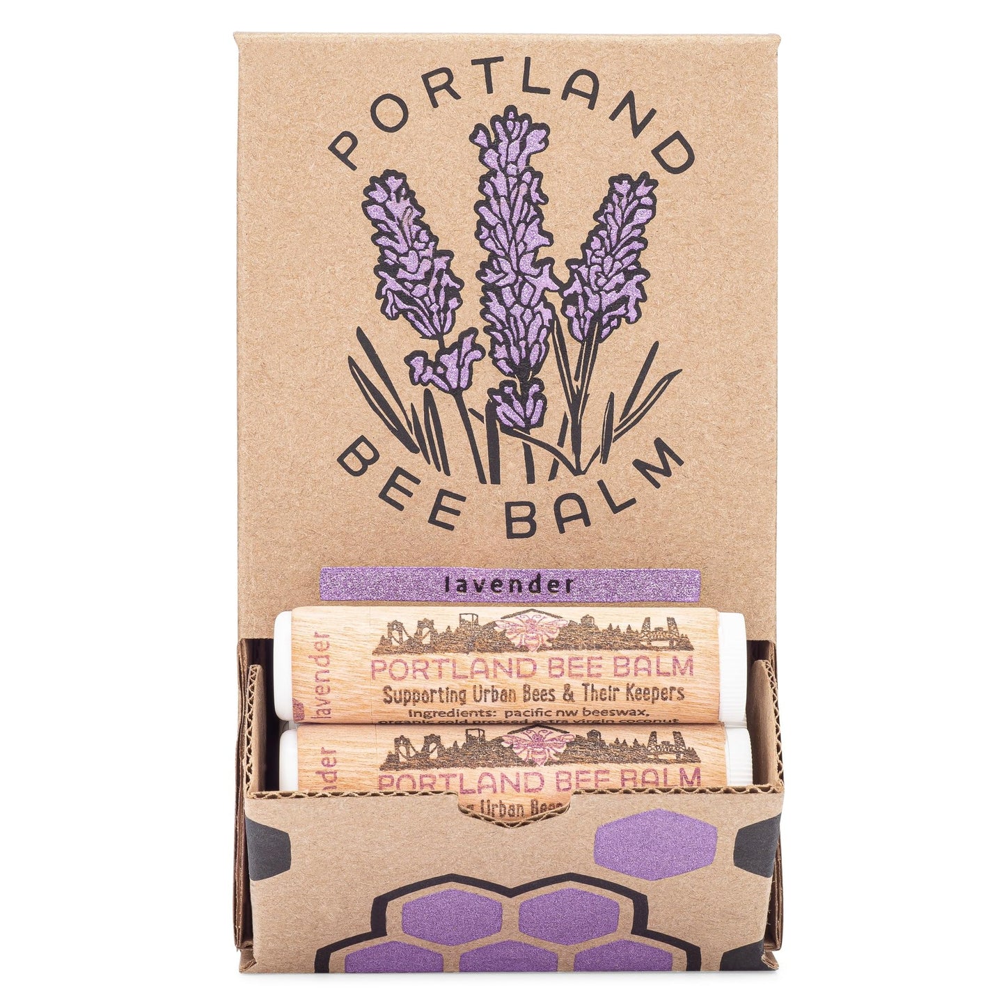 Portland Bee Balm All Natural Handmade Beeswax Based Lip Balm, Lavender 24 Count