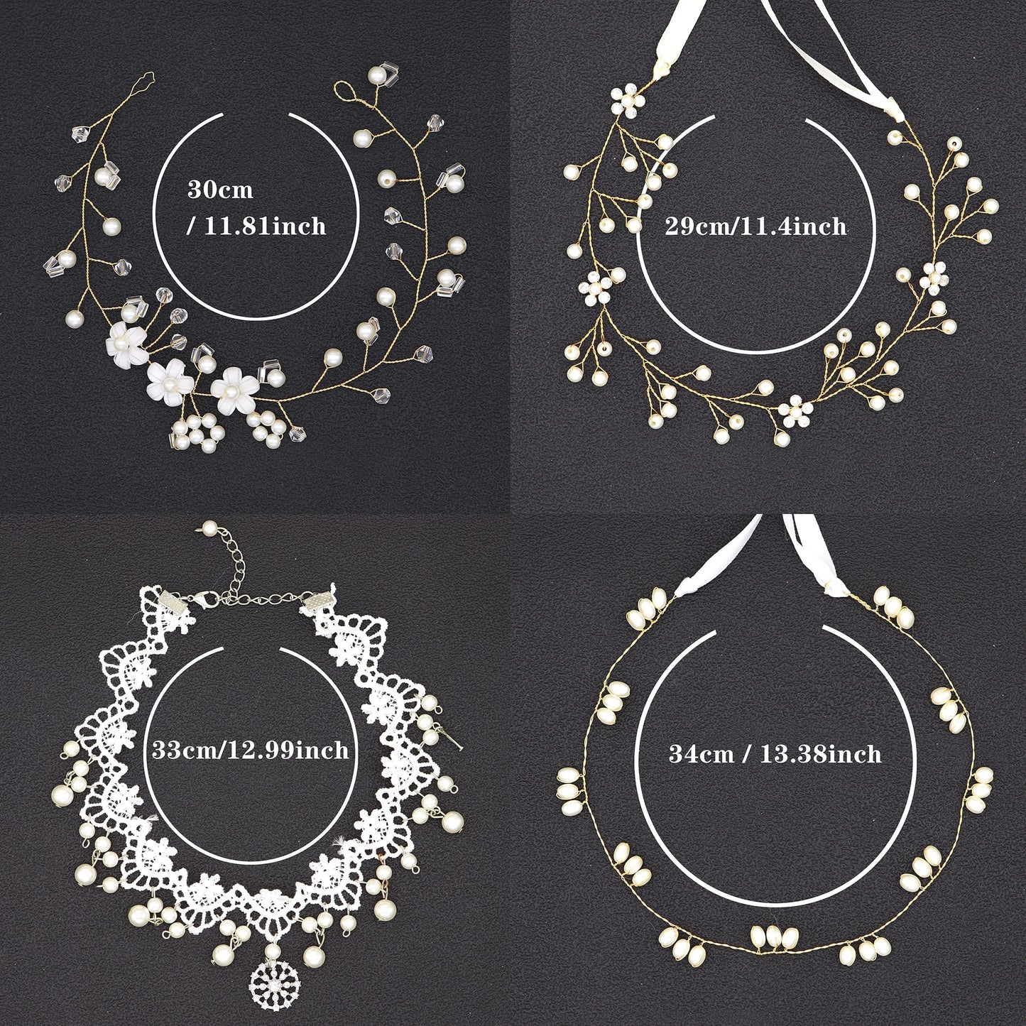 Braveamor Bridal Headpiece Headband Wedding Hair Vine with Pearls Bridal Headpiece Wedding Hair Accessories for Brides Bridesmaids Flower Girls (4 Pack)(Pattern 1-Gold)